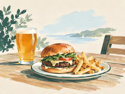 Illustration: Burger und Craft-Bier für einen lockeren Abend in Villasimius.