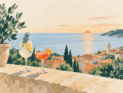 Illustration: Hinauf ins Castello, für einen Aperitivo auf der Terrasse über der Stadt.