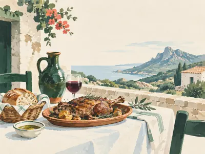 Illustration: Ein traditionelles Restaurant für ein Abendessen in Villasimius.